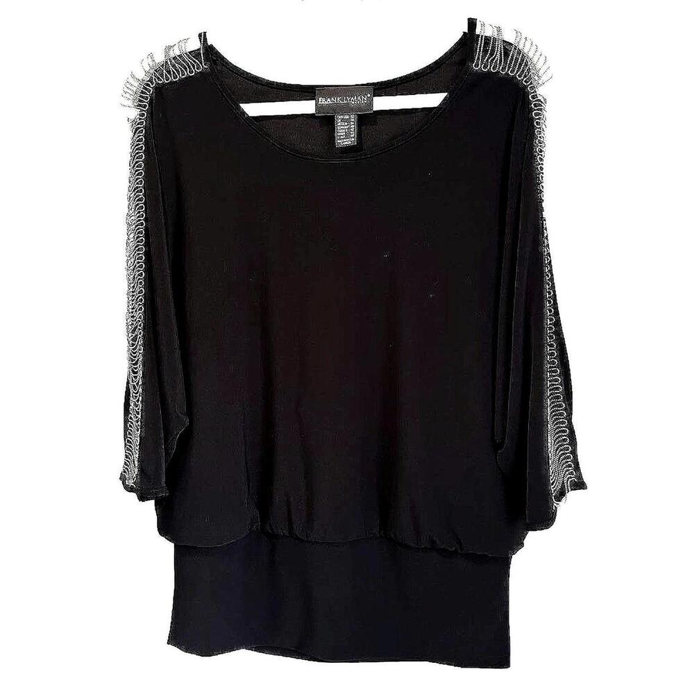 Frank Lyman Black Top with Decorative Shoulder Detailing Size 12